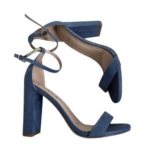 Lulus Blue Suede Block Heel Sandals Womens Ankle Strap Dress Shoes